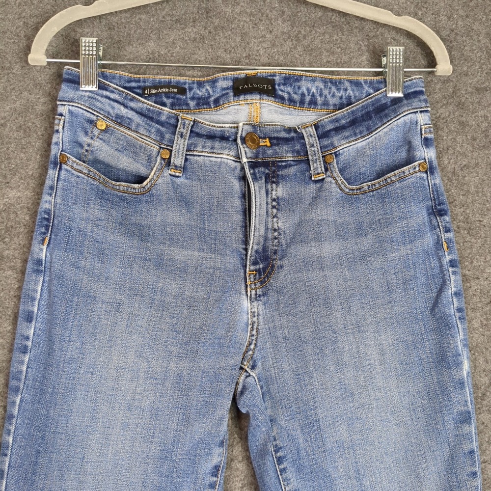 Talbots Slim Ankle Jean Womens 4 Blue Medium Wash Frayed Raw Hem Denim Mid Rise - Picture 5 of 15